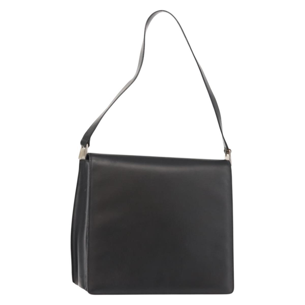 Gucci Shoulder Bag Leather Black Silver Auth 148273